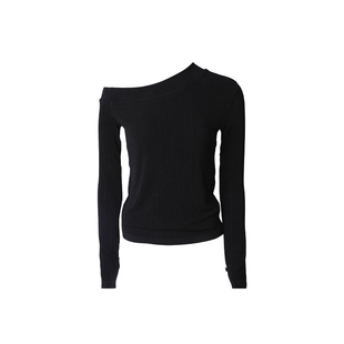 【现货】Mogas重磅醋酸 不对称领气质修身落肩长袖针织T恤女春秋