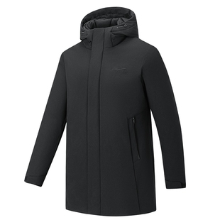 鸿星尔克男连帽中长款羽绒服2025年冬季新款防风保暖休闲运动外套