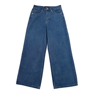 Oxycodone/定织15OZ斜纹丹宁法工蓝复古水洗A字阔腿直筒牛仔裤