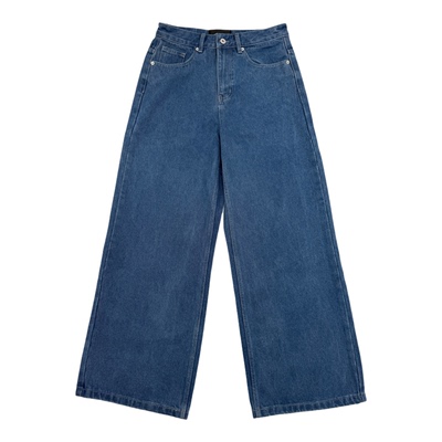 Oxycodone/定织15OZ斜纹丹宁法工蓝复古水洗A字阔腿直筒牛仔裤