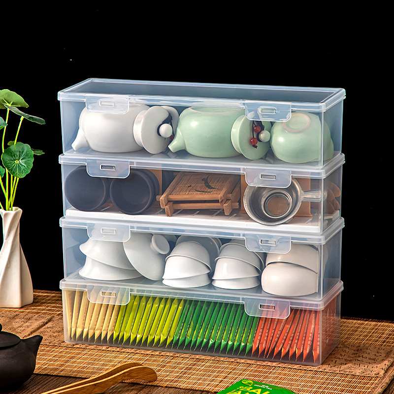 2塑料功夫茶茶杯茶具收纳盒带桌面防尘收纳盒盖叠加多功能可透明