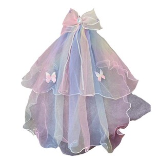 公主蝴蝶结飘纱头纱发夹儿童超仙长款头饰女童宝宝生日头发饰发卡