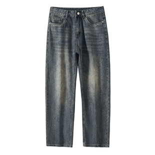 男士美式复古牛仔裤男直筒宽松今年流行的爆款裤子男款休闲裤秋季