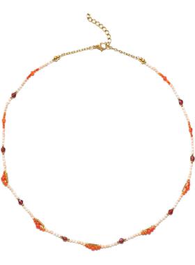 钛钢天然石锁骨链女手工串珠项链