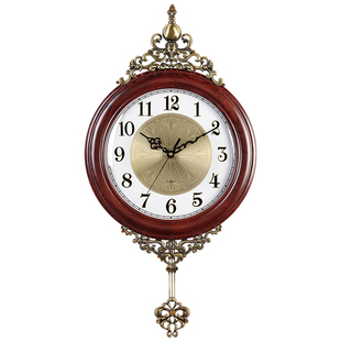 欧式复古摆钟客厅家用装饰时钟实木静音挂钟复古钟表壁挂石英挂钟