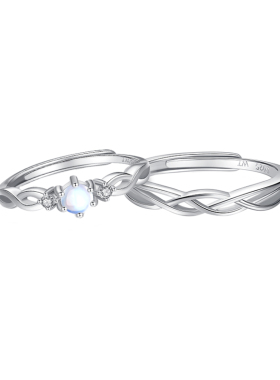 微汀同心结纯银月光石情侣对戒