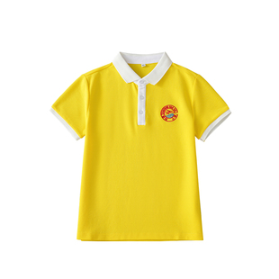 儿童学院风短袖T恤男女同款黄色翻领棉线校服风春城小学夏季薄款