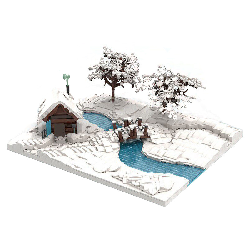 冬季雪景村庄积木建筑模型玩具