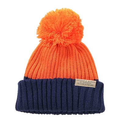 日本 BREEZE 2025秋冬儿童帽柔软毛球球拼色撞色针织保暖毛线帽子