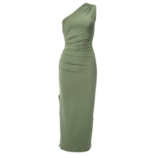 过渡性感女夏新款优雅名媛纯色修身开叉包臀连衣长裙单肩气质酒会