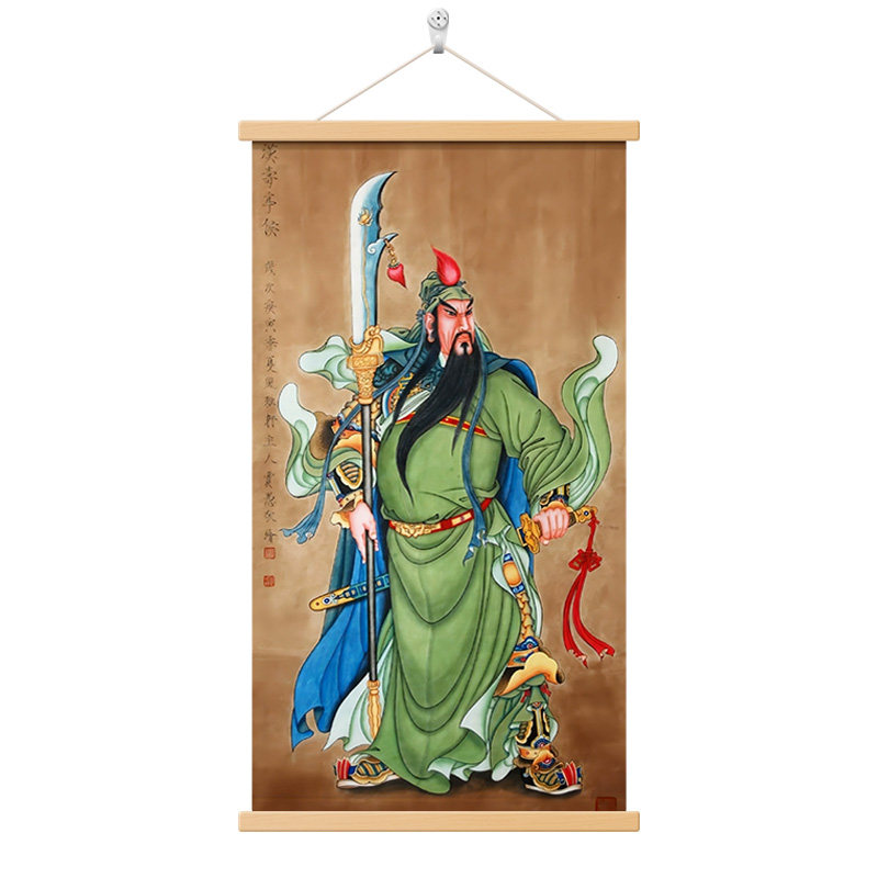 中式关公挂画玄关装饰画