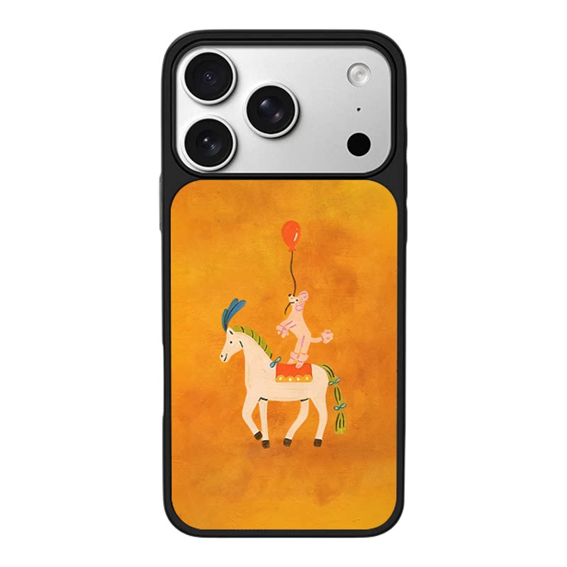 复古手绘马戏团小狗骑马插画适用苹果17promax新款手机壳iPhone air/16pro/15plus14玻璃13pro小众手机套冰感