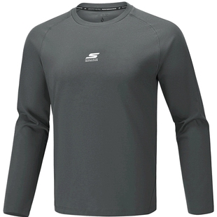 斯凯奇春新款男款针织长袖T恤棉感柔软打底衫修身休闲上衣运动恤