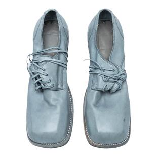 鬼帝guidi9082方头方跟系带复古做旧手工水洗软马皮德比小众皮鞋