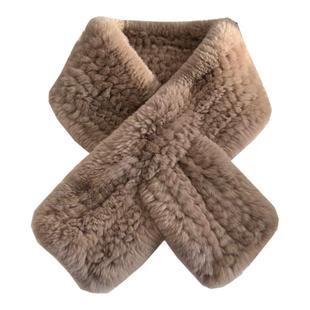 真獭兔毛围巾韩版简约长款毛绒编制毛毛围脖保暖加厚冬季百搭女