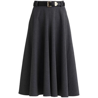 OBEG欧碧倩格雷系灰色半身裙女长款冬优雅大摆a字裙10464030