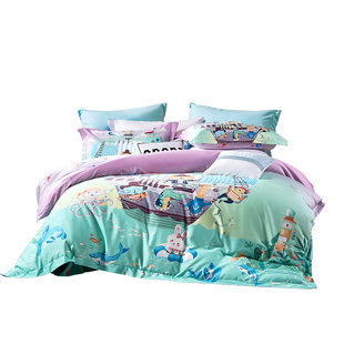 富安娜家纺A类全棉四件套60支长绒棉儿童床上三件套纯棉床单被套