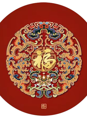 圆形福字百福图粘贴画门窗墙贴