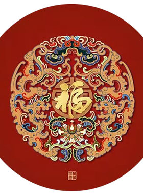 圆形福字百福图粘贴画门窗墙贴