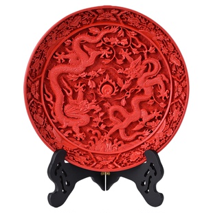 漆器扬州特色纪念脱胎剔红漆雕工艺摆件风光盘子单位喜庆吉祥礼品