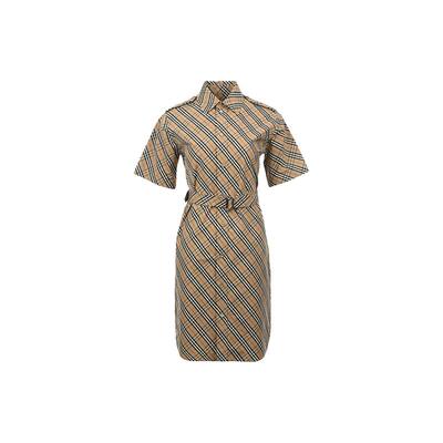 【自营】BURBERRY/博柏利腰带细节格纹系扣衬衫式短袖连衣裙短裙