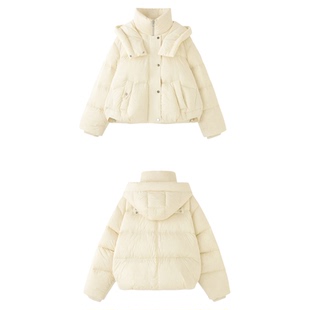 mc2米白色连帽面包羽绒服女冬装新款可爱时尚白鸭绒短款小个子