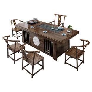 新中式乌金木实木大板红木茶台移动家用轻奢现代办公室烧水壶一体