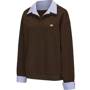 【假两件】岚室（Clamisgold）抗皱空气层条纹翻领宽松套头卫衣