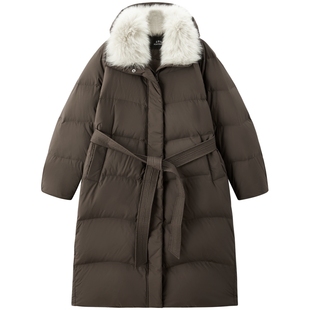 【商场同款】太平鸟狐狸毛领长款棕色羽绒服女御寒保暖A1ACF4502