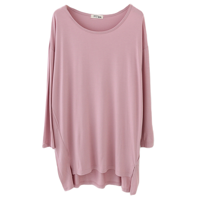 莫代尔睡裙女春夏季大码宽松连衣裙长袖孕妇睡衣薄款圆领家居长裙