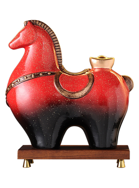 马上有钱摆件招财办公室装饰品高档新中式客厅博古架乔迁开业礼品