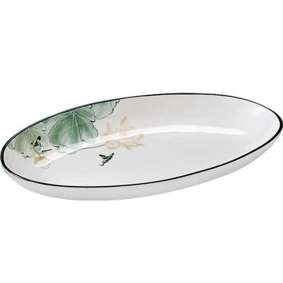 釉中彩陶瓷蒸鱼鱼盘装可微波加厚