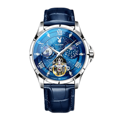 花花公子男士机械表镂空星空夜光