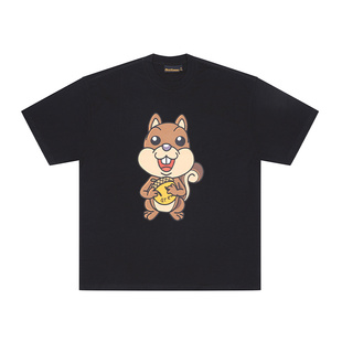 drew house sherman松鼠图案黑色圆领短袖T恤纯棉休闲男女同款