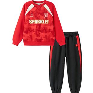 巴拉巴拉童装儿童套装男童上衣拜年服2026年新款春秋装加绒红色