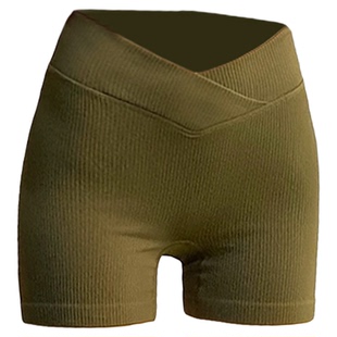 运动短裤女健身高腰提臀V字交叉腰瑜伽裤三分裤紧身夏季跑步训练