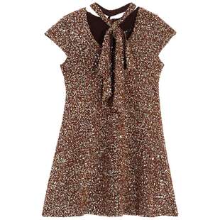 bebe2025秋季新款女士千金风重工小飞袖A字短款梭织连衣裙350003