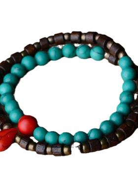 泰国木珠绿松石双层小巧精致手链