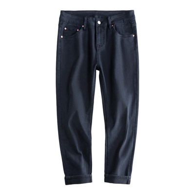 秋冬藏青色牛仔裤男士修身小直筒