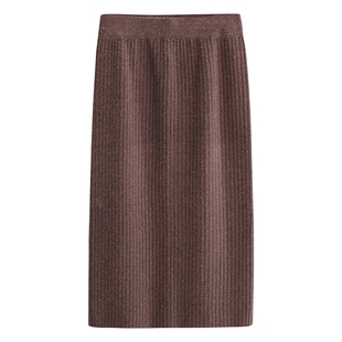 大码针织半身裙秋冬女包臀开叉一步裙高腰宽松加厚超长直筒裙胖mm