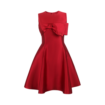 新年红蝴蝶结生日礼服无袖连衣裙