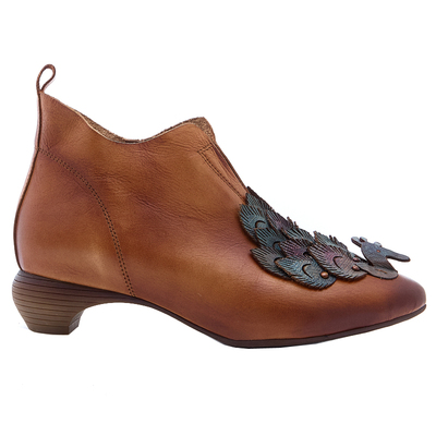 吉祥孔雀尖头粗跟及裸靴复古牛皮