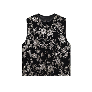 如意连云【扶苏】圆领对襟提花夹棉马甲女新中式国风玉石扣背心