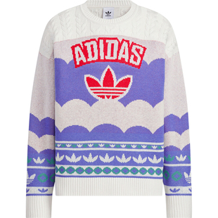 Adidas/阿迪达斯三叶草男女款宽松圆领套头毛衣JL8366