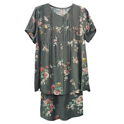 丝丽绸家居服花边短袖宽松睡裙