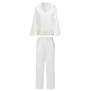 2026秋冬新款maison刺绣手工白色蕾丝花边睡衣女家居服长袖长裤套