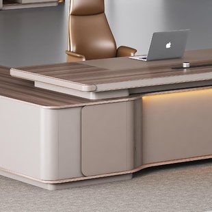 迪欧现代简约声控灯总裁大气老板桌高档书柜大班台带办公桌组合