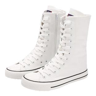 春秋季新款短靴子运动表演高帮内拉链大码男女鞋中筒内增高帆布鞋