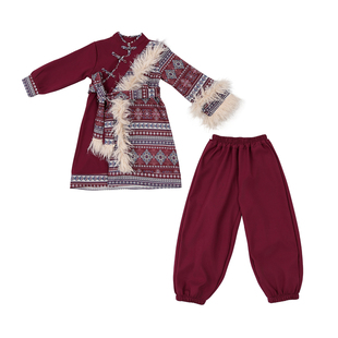 儿童少数民族服装秋冬男童女童藏族藏袍蒙古舞蹈服元旦加绒演出服