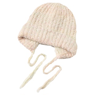 韩版毛绒流苏绑带毛线帽子女秋冬季大头围保暖护耳防寒百搭针织帽